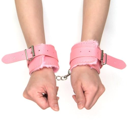 Algema Bracelete em Couro Macio com Pelúcia Aveludada e Corrente Cromada 5,5cm x 9cm Fivelas Ajustáv