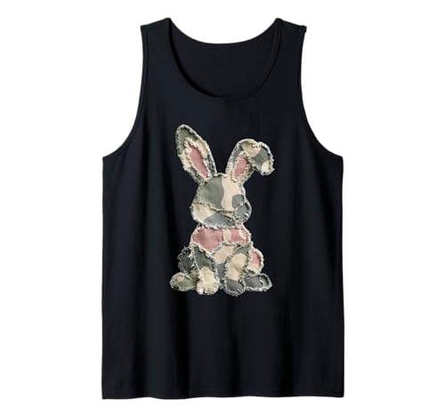 Funny Bunny Crochet Patchwork Camo Rabbit Happy Easter Day Tank Top