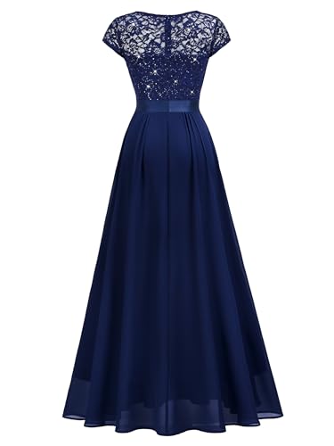 Image of Miusol Women's V-Neck Sequined Floral Lace Formal Evening Maxi Dress