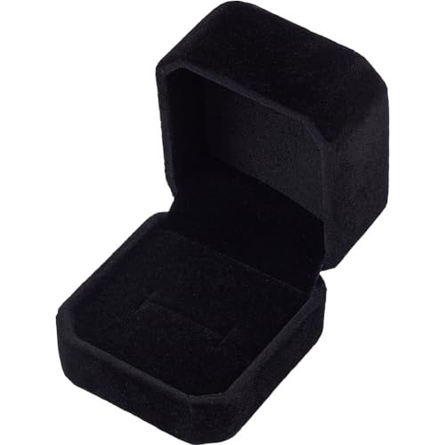 SUNNYCLUE Black Engagement Ring Box Velvet Earring Box Square Octagon Velvet Soft Wedding Rings Necklaces Cases Organize Display Holder for Christmas Halloween Proposal Gifts Women Adult Supplies