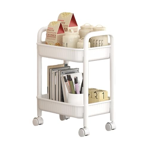Carrello per libri con ruote, carrello per scaffalatura mobile, organizer per carrelli mobili, 2 livelli, carrello portaoggetti con ruote per COC in casa, 37 x 27 x 49,5 cm