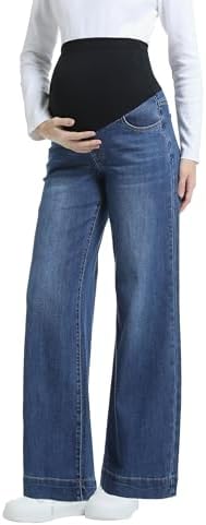 CFRTMTBB Women's Maternity Jeans Wide Leg Over The Belly Support ...