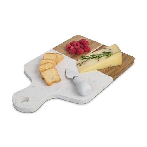 Tabla de Cortar para Quesos y Embutidos HIC Kitchen, Mármol Cultivado y Madera de Acacia, Rectangular, 33,02 x 21,46 x 1,27 cm miniatura 5