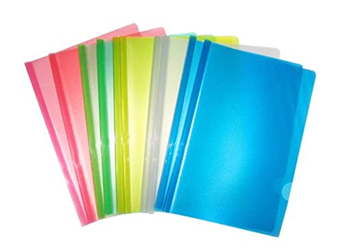 Image of Plastic File Folder for Document Sliding Bar Report Covers,30 Sheet Capacity, Multicolor Resume Presentation File Folders Organizer Binder for A4 Size Paper. (Multicolor, 10 Pices)