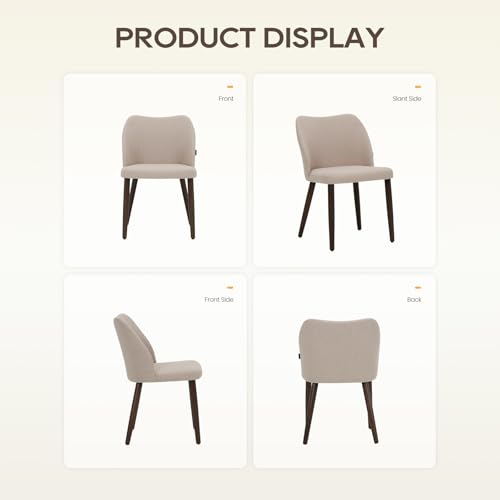 Image of Wooden Dining Chairs Set of 6, Upholstered Kitchen Dining Room Chair, Modern Fabric Farmhouse Dinner Chair for Restaurant & Cafe, Camel