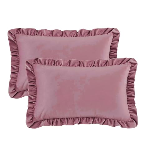 Image of Amazon Brand - Umi Velvet Blue 12x20 Pillow Covers, Set of 2 Decorative Ruffle Cushoin Pillow Covers for Sofa Couch