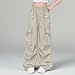 Girls Cargo Pants Fashion Button Elastic Waist Lightweight Outdoor Hiking Pants Casual Jogger Wide Leg Trousers Khaki