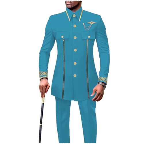 Mens African 2 Piece Set Traditional Suit Dashiki Printed Blazer and Pants Outfit for Wedding3