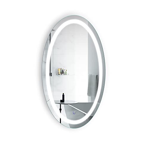 Krugg | Large 24 Inch X 42 Inch LED Oval Bathroom Mirror | Lighted Vanity Mirror Includes Dimmer & Defogger | Wall Mount Vertical or Horizontal Installation