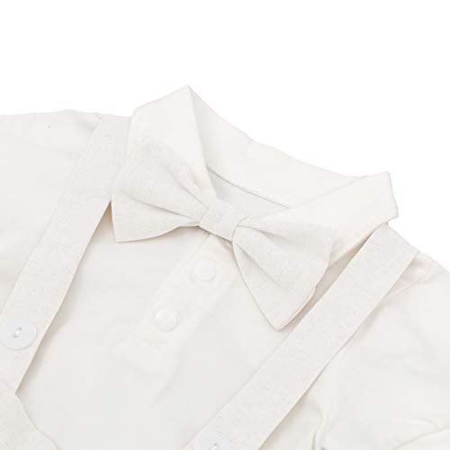Baby Boys Formal Suit Gentleman Bowtie + Summer Short Sleeve Romper + Suspenders Shorts Button Bib Pants Wedding Tuxedo Outfits 1St/2Nd Birthday Cake Smash Christening Clothes 3Pcs Set White 12-18M #TOP3