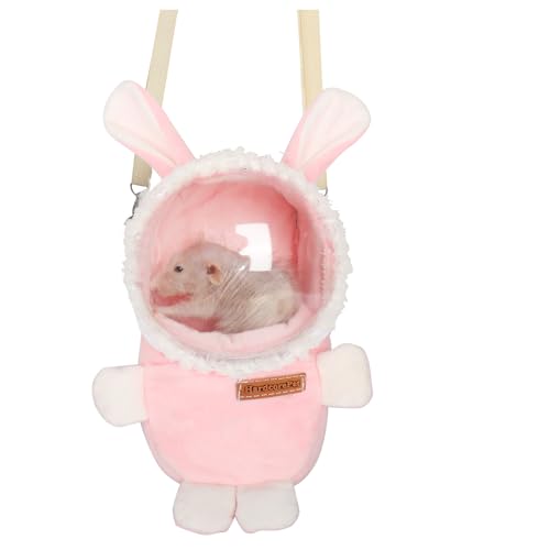 HardcorePet Sugar Glider Bonding Pouch Bonding Pouch Carry for Rat Syrian Hamster Hedgehog Small Pocket Pets, Gerbil Travel Bag Cute Bunny-Shaped Outing Bag with Large Transparent Window(Pink)