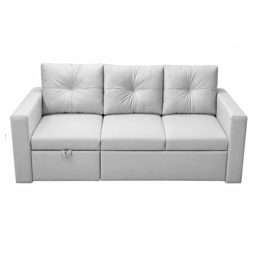 Image of FURNY Tira 4 Seater LHS Lounger Sofa Cum Bed (Light Gray) with Pull-Out Function | Luxury Velvet Suede Finish | Durable Comfort | Ideal for Living Room