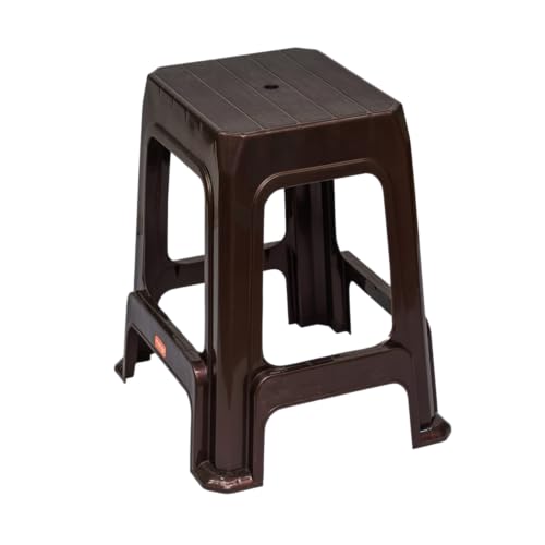 Image of Premium Plastic Stool for Indoor & Outdoor Sitting Stool | 140kg Load Capacity | Heavy-Duty Stackable Stool for Home, Office & Garden | 56 x 37 x 31 cm (Weather Brown)