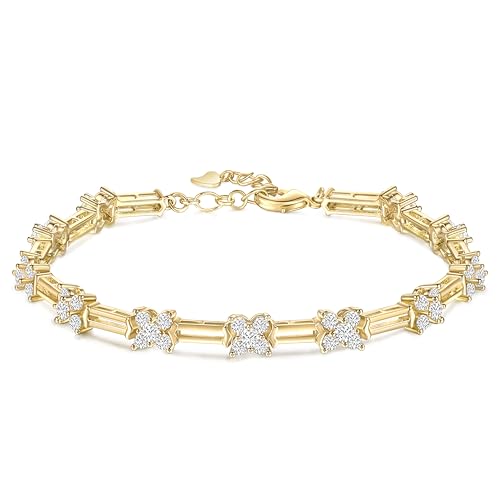 TIGRADE 14K Gold Plated Bracelet for Women Dainty Cubic Zirconia Adjustable Link Chain Bracelets for Lover Mom Friends Size 6.5-7.5 Inch