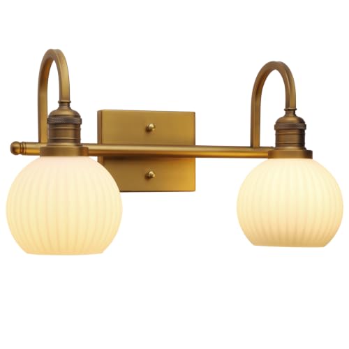 Yosoan 2-Light ﻿Brass Antique Wall Sconce with Frosted Milky Glass Shade