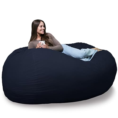 Image of Big Joe Fuf 7Ft Foam Bean Bag Chair for Kids and Family, Ideal for Living Space and Basement, Cobalt Lenox, Durable Woven Polyester, 7 feet Giant