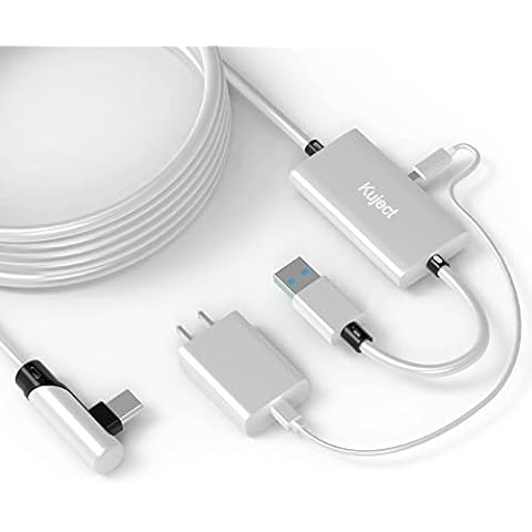 Kuject 18W Fast Charging Link Cable for Quest 2/Pro/Pico 4 16FT, with Separate Charging Port for Unlimited 120HZ PC/Steam VR Playtime, USB 3.0 Type A to C Cable Accessories for VR Headset Cover
