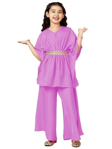 Image of A.T.U.N. (ALL THINGS UBER NICE) Girls Solid Kaftan with Flared Pant Set | Stylish Clothing Set