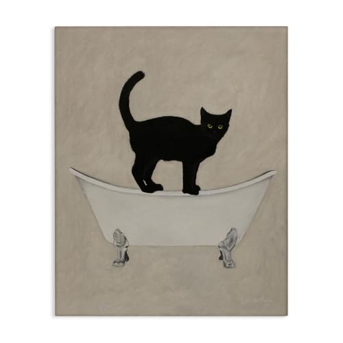 Image of Black Cat Claw Foot Bathtub, 24 x 30 Inch Canvas Wall Art
