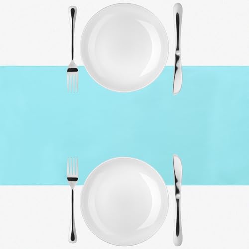 Chemin de table en satin de soie anti-pli turquoise pour table de salle à manger - 4
