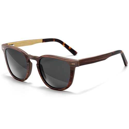 SUNGAIT Quadratische Holz-Sonnenbrille für Herren, Vintage-Stil, polarisierte Holz-Sonnenbrille