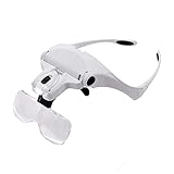 LED Illuminated Headband Magnifier, Nydotd Upgraded Eyeglasses Bracket/Headband Interchangeable Head Mount Magnifying Glasses for Reading, Jewelry, Electronic Repair 5 Replaceable Lenses