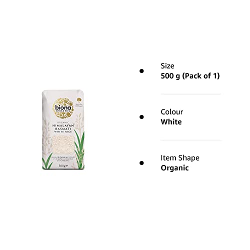 Biona Organic Himalayan Basmati Rice 500g - Long Grain White Rice - Ideal for Stir Frys, Salads & Currys - Non GMO, Vegan - Plastic Free, Recyclable Packaging (Pack of 3)