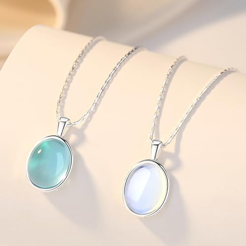 Moonstone Pendant Necklace for Women Blue Teardrop Pendant Necklace Aquamarine Obsidian Necklace Healing Crystal Necklace Snake Bone Chain Necklace Trendy Handmade Jewelry4