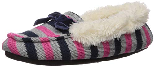 Dearfoams Girls' DF Sweater Knit Moccasin Slipper, Peacoat, 7-8 Medium US Little Kid
