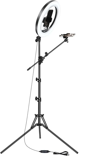 YoTilon Ring Light Tripod for Phone,Floor Tripod Stand with Ring Light,Selfie Ring Light with Bluetooth Remote, 3 Color Mode Controller & USB Powered, for Live Stream, Photo Selfie, Video Recording