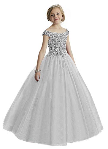 Junguan Girls' Off The Shoulder Pageant Dresses Aline Princess Prom Dress Formal Ball Gowns