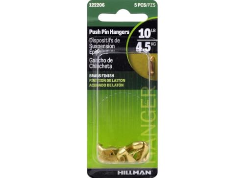 Image of Hillman 122206 Push Pin Hangers, Brass, 5-Pk. - Quantity 5