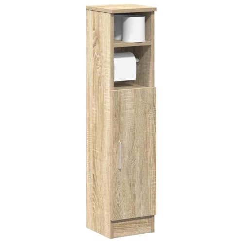 Ziaphsol Armario de baño con portarrollos, roble Sonoma, 20,5 x 22 x 90 cm, de madera, armario de baño bajo lavabo