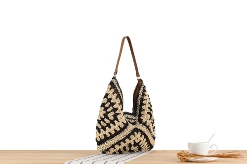 Image of Teeya Straw Crossbody Bag Women Weave Shoulder Bag Round Summer Beach Purse and Handbags