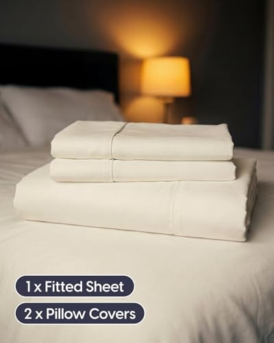 Image of Sleepy Town King Size Bed Sheets - 3 Piece - NO Flat Sheet Included - King Sheet Set - Soft, Comfy & Cooling - Easy Care - Wrinkle & Fade Free - Brushed Microfiber - Deep Pocket Sheets (Off White)