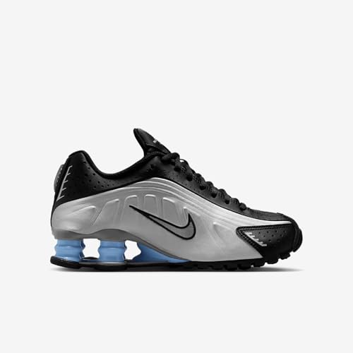Nike Shox R4 Big Kids' Shoes (CW2626-004, Metallic Silver/Black/Psychic Blue/Metallic Silver)3