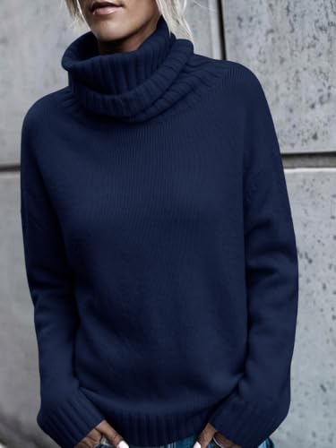 Image of FISACE Womens Oversized Turtleneck Pullover Sweater Cable Knit Sweater Tops | Long Sleeve,Slouchy,Fall,Winter,Lightweight,Loose,Trendy,Casual,Sexy
