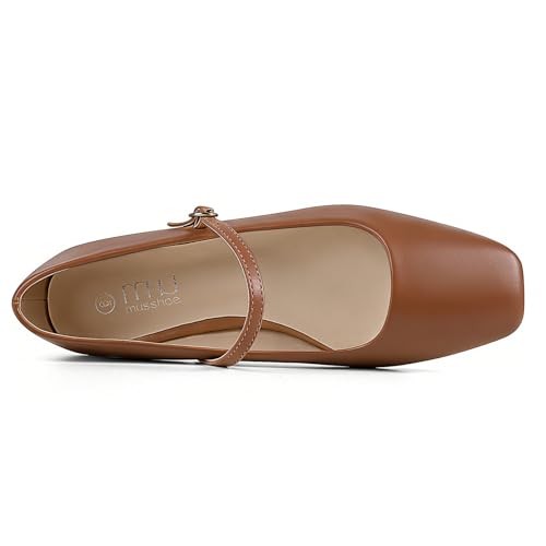 Image of MUSSHOE Square Toe Mary Jane Flats for Women: Comfortable Non-Slip Dressy Business Casual Shoes with Adjustable Strap for Office Work