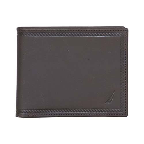 Image of Nautica Men's Bifold Leather Wallet | RFID Blocking | ID Window | Card Slots | Organization | Durable | Stylish