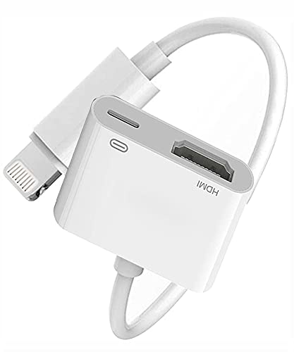 [Apple MFi Certified] Lightning to HDMI Digital AV Adapter for iPhone, Apple 1080P HDMI Sync Screen Digital AV Converter with Charging Port for iPhone, iPad on HDTV/Projector/Monitor Support All iOS