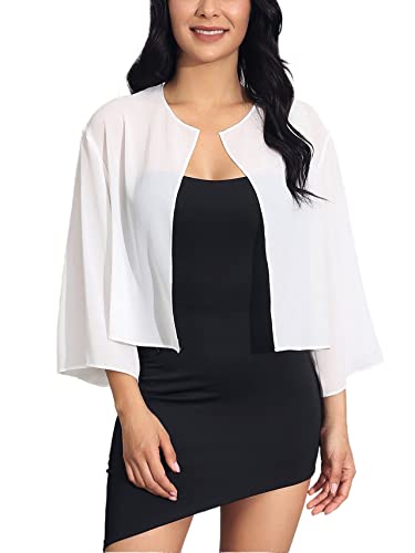 Image of HEREAD Women Chiffon Shrug Bolero Cardigan Sheer Long Sleeve Wedding Evening Dresses Shawls and Wraps Bridal Cape Cover Up