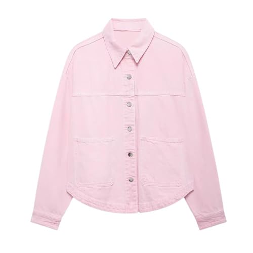 Veste en jean pour femmes rose01 avec patchwork original et boucle