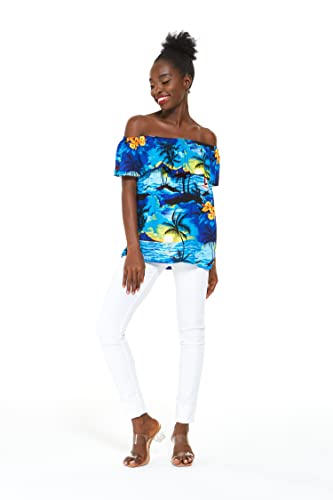 Image of Hawaii Hangover Family Matching Hawaiian Clothes, Sunset Blue | Family matching Hawaiian outfits, Sunset Blue, lightweight rayon, machine washable, tropical print, luaus, cruises