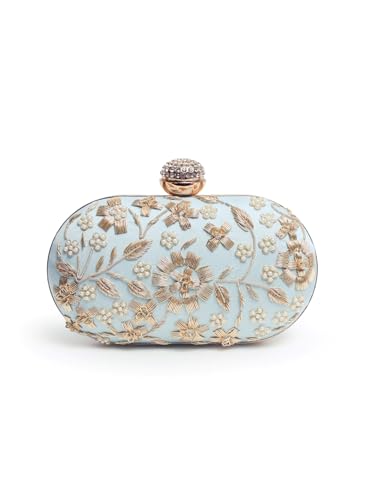Image of THE TAN CLAN Hand Embroidered Luxury Clutch Purse for Women | Evening Hand Clutch Bag | Ladies Party Wedding Purse with Chain Strap | Ethnic Woman Handbag Gift for Birthday, Anniversary