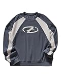 COZYEASE Men's Graphic Crewneck Sweatshirt Color Block Long Sleeve Thermal Pullover Tops Streetwear Multicolor Small