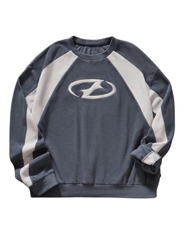 COZYEASE Men's Graphic Crewneck Sweatshirt Color Block Long Sleeve Thermal Pullover Tops Streetwear Multicolor Small