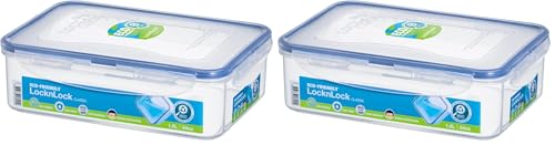 Lock & Lock HPL824 Rectangular Storage Container - Clear/Blue, 1.6 L (Pack of 2)