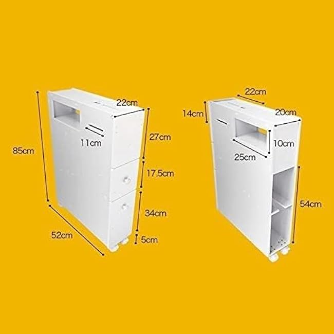 Slim Storage Cart, Toilet Side Cabinet with Drawers, Utility Organizer Shelf, Narrow Floor Organizer, Toilet Paper Holder Stand, for Bathroom Laundry Corner Places-Omwn0JES