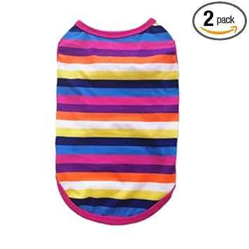 KUTKUT Rainbow Color Stripe Print Cotton Sleeveless T-Shirt for Small Dog ShishTzu, Lhasa, Poodle, Maltipoo Clothes (Size: XL, Chest 50 cm, Neck 36cm, Back Length 40cm, Pet Weight: 6Kg - 8Kg)?