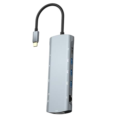 Denash Estación de Acoplamiento Multipuerto USB C Hub, 12 en 1 Hub Tipo C a PD HD VGA USB3.0 * 3 USB2.0 Auriculares de Lectores de Tarjetas RJ45, Ideal para Uso en el Hogar y la Oficina